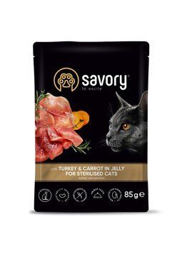 Влажный корм Savory для стерилизованных кошек, индейка с морковью в желе, пауч, 85 г Savory_20109 фото