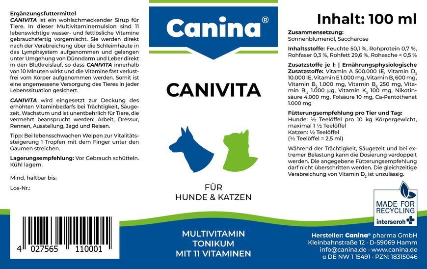 Мультивітамінна емульсія для котів та собак Canina &laquo;Canivita&raquo; 100 мл (мультивітамін) 110001 /101001 AD фото