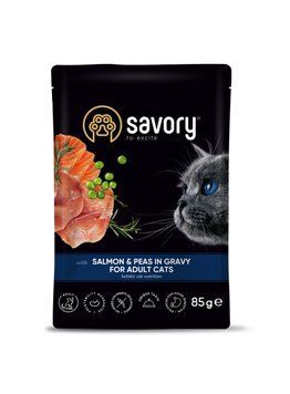 Влажный корм Savory для взрослых кошек, лосось с горошком в соусе, пауч, 85 г Savory_20116 фото