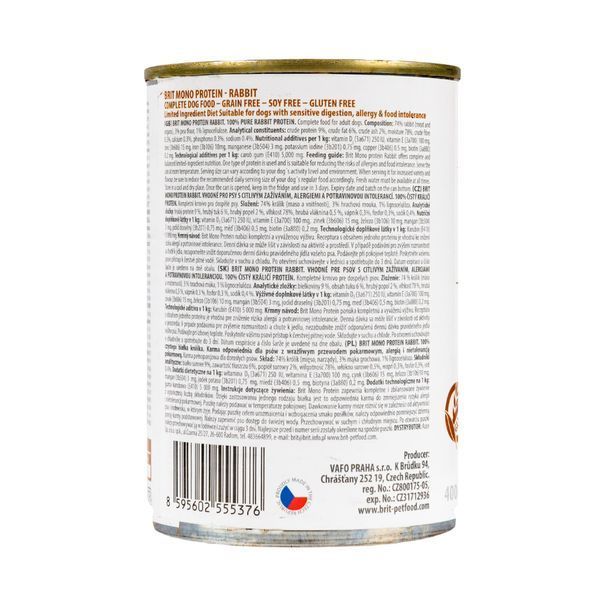 Влажный корм Brit Mono Protein Rabbit для собак, с кроликом, 400 г 100835/100061/9797 фото