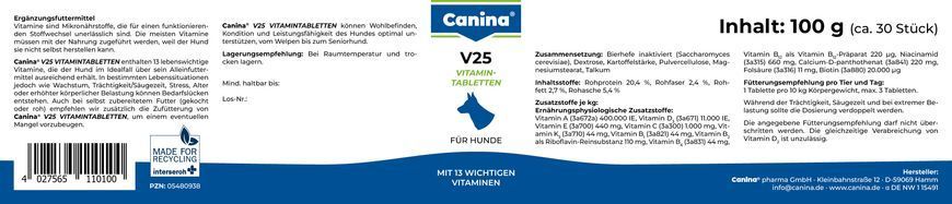 Вітаміни для собак Canina &laquo;V25&raquo; 30 таблеток, 100 г (мультивітамін) 110100 AD фото