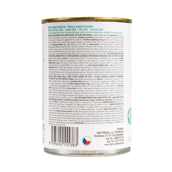 Вологий корм Brit Mono Protein Tuna & Sweet Potato для собак, з тунцем і бататом, 400 г 100836/100055/9742 фото