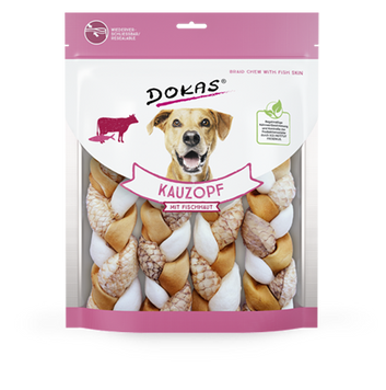 Лакомства для собак Dokas Жевательная косичка из кожи коровы и рыбы, 240 г 6787415 фото