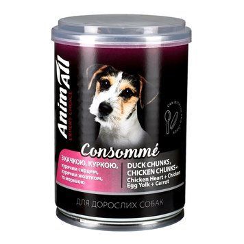 Вологий корм для собак AnimAll Консоме з качкою, куркою, курячим серцем та курячим жовтком, 375 г 175548 фото