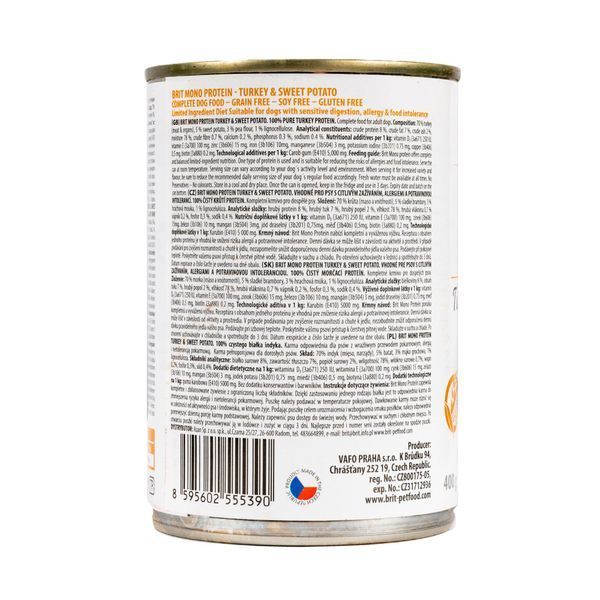 Вологий корм Brit Mono Protein Turkey & Sweet Potato для собак, з індичкою і бататом, 400 г 100837/100056/9759 фото