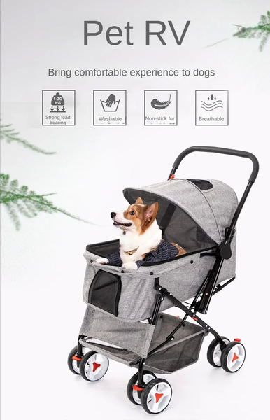 Складний візочок для домашніх тварин Pet Stroller with Storage Basket Blue CWTC848161 фото