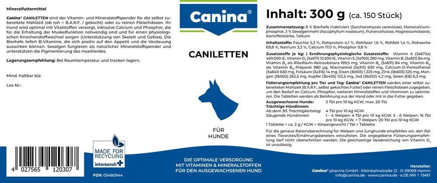 Вітамінно-мінеральний комплекс для дорослих собак Canina &laquo;Caniletten&raquo; 150 таблеток, 300 г (вітаміни та мінерали) 120307 AD фото