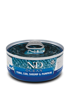 Вологий корм для кішок Farmina N&D Grain OCEAN TUNA, SARDINE, SHRIMP & PUMPKIN, беззерновий, тунець, сардина, креветка, гарбуз 70 г 179461 фото