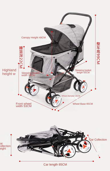 Складний візочок для домашніх тварин Pet Stroller with Storage Basket Red CWTC848162 фото