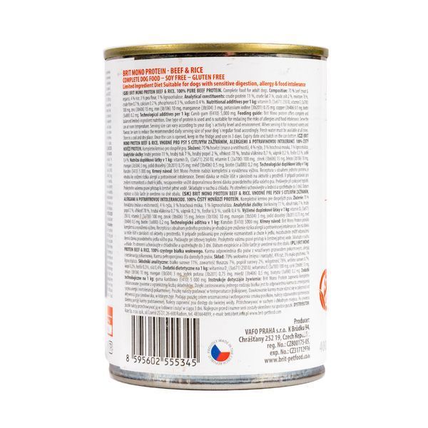 Влажный корм Brit Mono Protein Beef & Rice для собак, с говядиной и рисом, 400 г 100832/100054/9735 фото