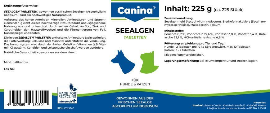 Витамины для кошек и собак Canina &laquo;SeealgenTabletten&raquo; 225 таблеток, 225 г (для пигментации) 130504 AD фото