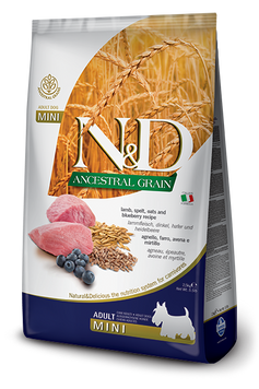 Низькозерновий сухий корм Farmina N&D LOW GRAIN DOG ADULT MINI для собак дрібних порід з ягням і чорницею 156375 фото