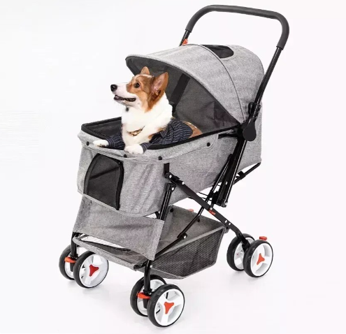 Складная коляска для домашних животных Pet Stroller with Storage Basket Grey CWTC848163 фото