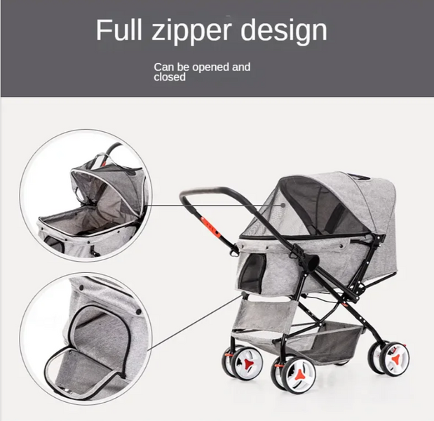 Складная коляска для домашних животных Pet Stroller with Storage Basket Grey CWTC848163 фото