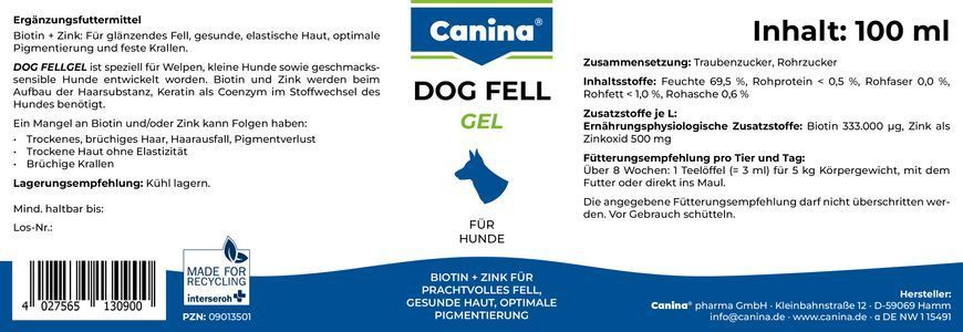 Вітаміни для собак Canina &laquo;Dog Fellgel&raquo; гель 100 мл (для шкіри та шерсті) 130900 AD фото