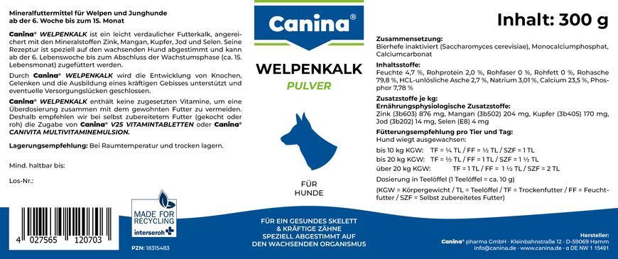 Мінеральний комплекс для цуценят та молодих собак Canina &laquo;Welpenkalk&raquo; порошок 300 г 120703 AD фото