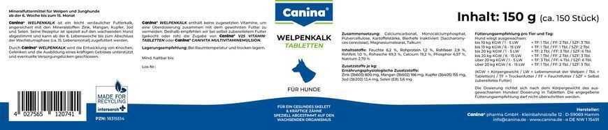 Мінеральний комплекс для цуценят та молодих собак Canina &laquo;Welpenkalk&raquo; 150 таблеток, 150 г 120741 AD фото