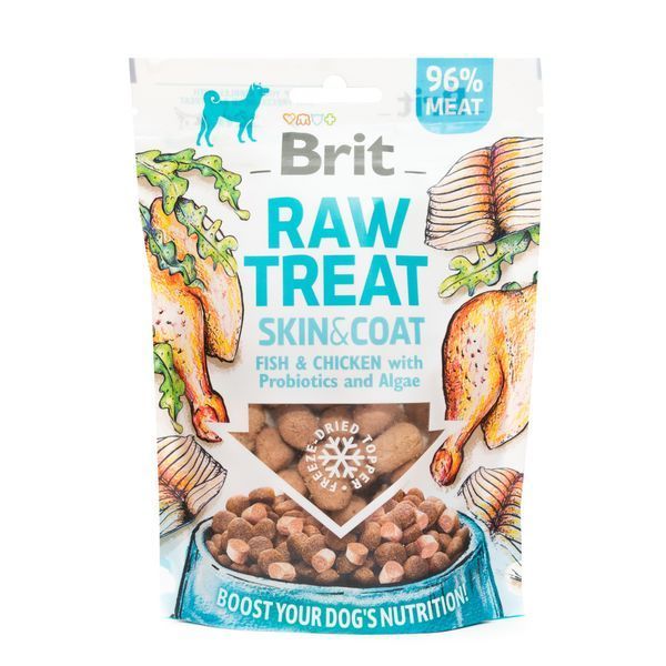 Ласощі для собак Brit Raw Treat freeze-dried Skin and Coat для шкіри та шерсті, риба і курка, 40 г BC_112132 фото