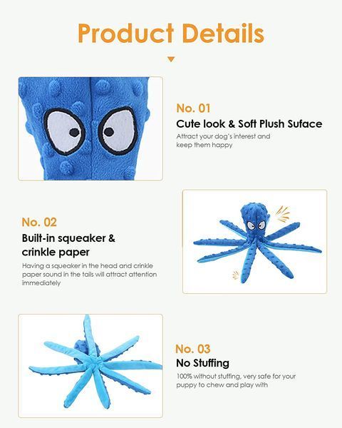 М'яка іграшка для собак Octopus Shaped Crinkle Dog Plush Toy HGB-blue фото