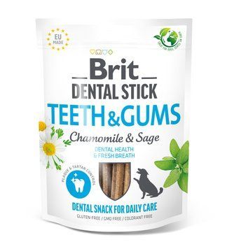 Лакомства для собак Brit Dental Stick Teeth & Gums здоровые десна и зубы, ромашка и шалфей, 7 шт, 251 г BC_112102 фото