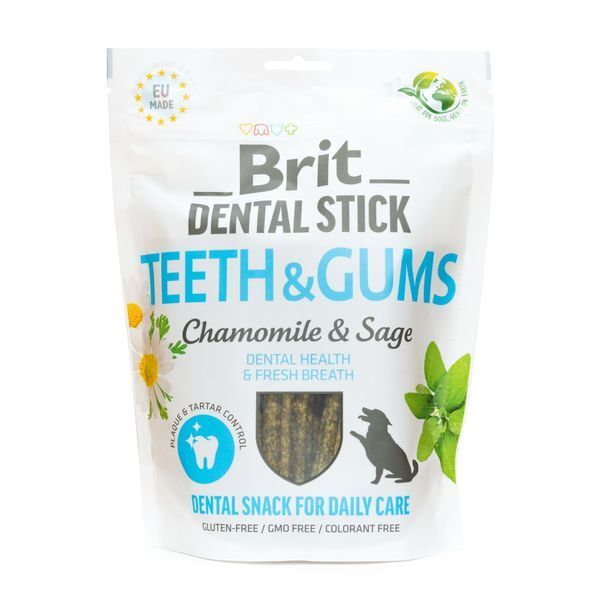 Ласощі для собак Brit Dental Stick Teeth & Gums здорові ясна та зуби, ромашка і шавлія, 7 шт, 251 г BC_112102 фото