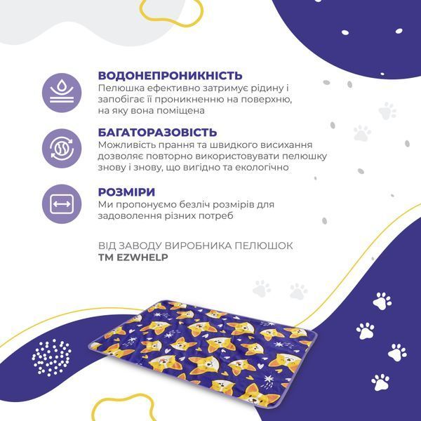 Многоразовая пеленка для собак Pelushka Cute Corgi без противоскользящего покрытия ZY-032WAS_40х60 см фото