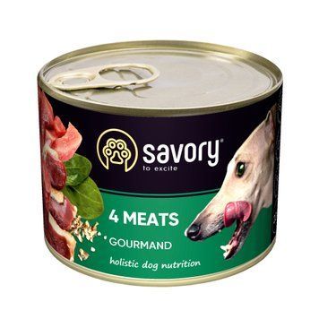 Влажный корм Savory для взрослых собак всех пород, с четырьмя видами мяса, 200 г Savory_30389 фото