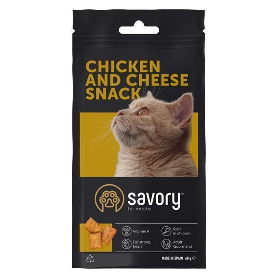 Хрустящие лакомства Savory Snack Подушечки для прихотливых кошек, с курицей и сыром, 60 г Savory_31461 фото