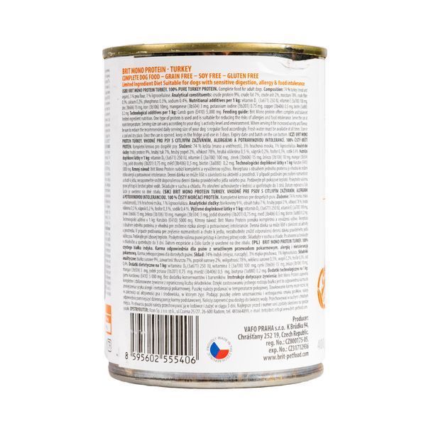 Влажный корм Brit Mono Protein Turkey для собак, с индейкой, 400 г 100838/100060/9780 фото