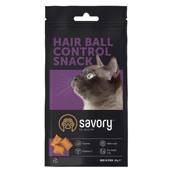 Хрустящие лакомства Savory Snack Подушечки для поощрения кошек, контроль шерстяных шариков, 60 г Savory_31485 фото
