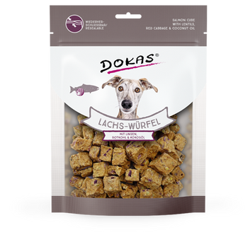 Лакомства для собак Dokas Кубики лосося с чечевицей и красной капустой, 150 г 9105664 фото