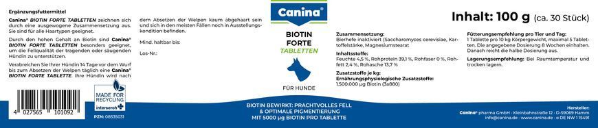 Витамины для собак Canina &laquo;Biotin Forte&raquo; 30 таблеток, 100 г (для кожи и шерсти) 101092 AD фото