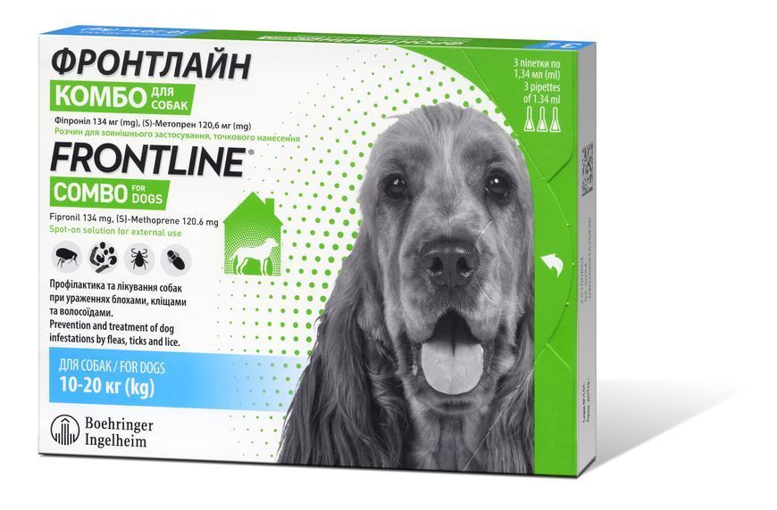 Капли на холке для собак Boehringer Ingelheim Frontline Combo Spot-ON от 10 до 20 кг, 3 шт. 159918 фото