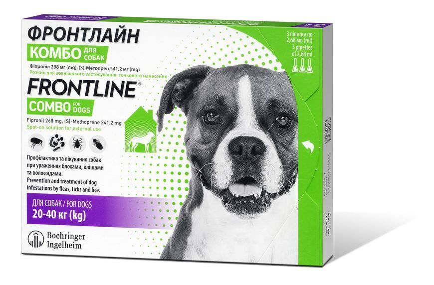 Краплі на холку для собак Boehringer Ingelheim Frontline Combo Spot-ON від 20 до 40 кг, 3 шт 159919 фото