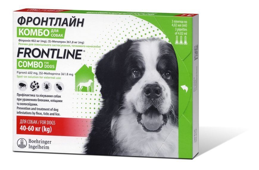 Краплі на холку для собак Boehringer Ingelheim Frontline Combo Spot-ON від 40 до 60 кг, 3 шт 159920 фото