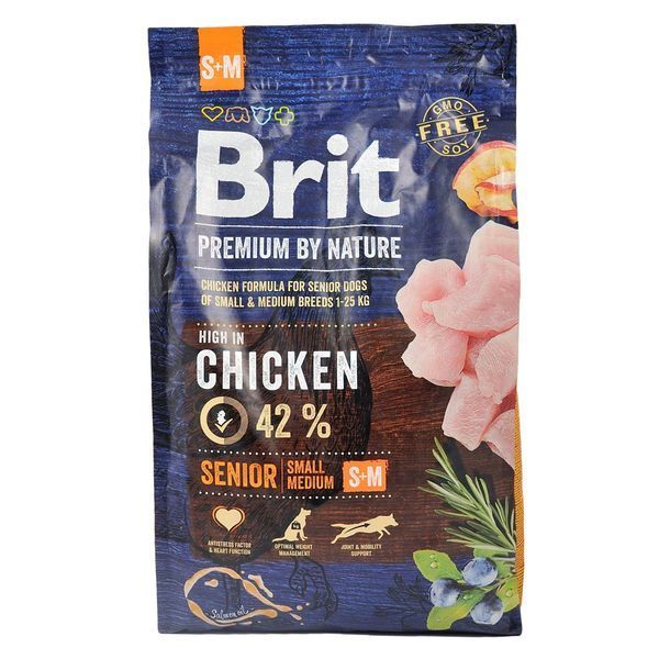 Сухой корм Brit Premium Dog Senior S+M для стареющих собак малых и средних пород, с курицей, 3 кг 170820/6390 фото