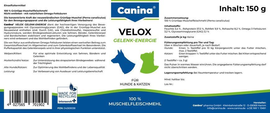 Добавка для котів та собак Canina &laquo;Velox Gelenk-Energie&raquo; порошок 150 г (для опорно-рухового апарату) 701902 AD фото