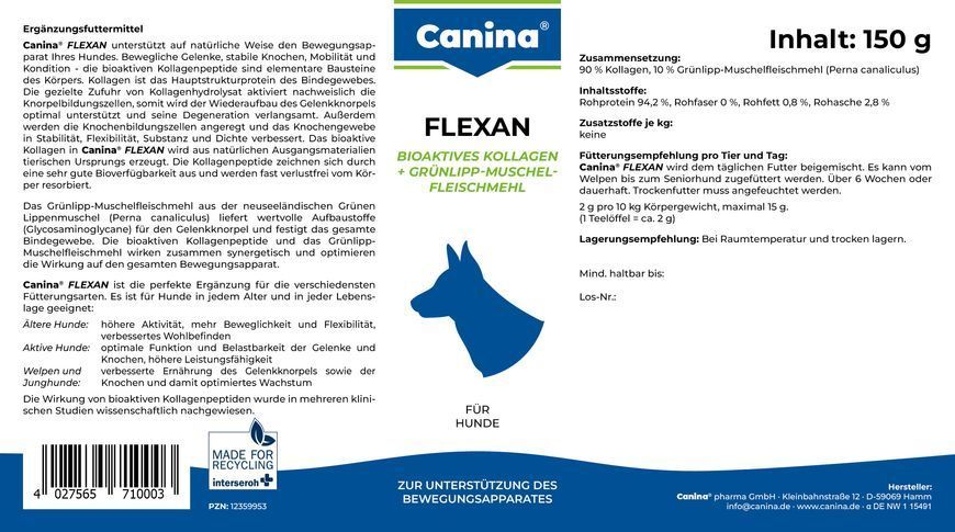 Витамины для собак Canina &laquo;Flexan&raquo; порошок 150 г (для суставов) 710003 AD фото