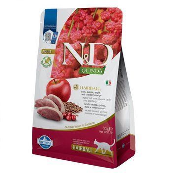 Сухий корм для виведення шерсті у котів Farmina N&D Quinoa Hairball ADULT з качкою, кіноа, яблуком і журавлиною 177894 фото