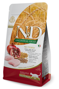 Низькозерновий сухий корм Farmina N&D LOW GRAIN CAT NEUTERED ADULT для стерилізованих дорослих кішок (курка/гранат) 156431 фото