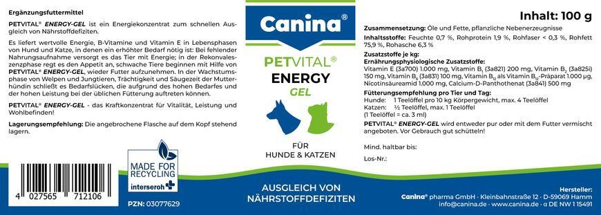 Препарат для кошек и собак Canina &laquo;PETVITAL Energy-Gel&raquo; для быстрого восстановления организма, гель 100 мл 712106 AD фото