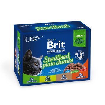 Вологий корм Brit Premium Cat Набір паучів сімейна тарілка для стерилізованих котів, асорті 4 смаки, 100 г х 12 шт BP_111834 фото