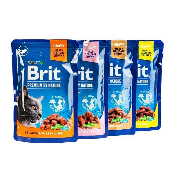 Влажный корм Brit Premium Cat Набор паучей семейная тарелка для стерилизованных кошек, ассорти 4 вкуса, 100 г х 12 шт BP_111834 фото