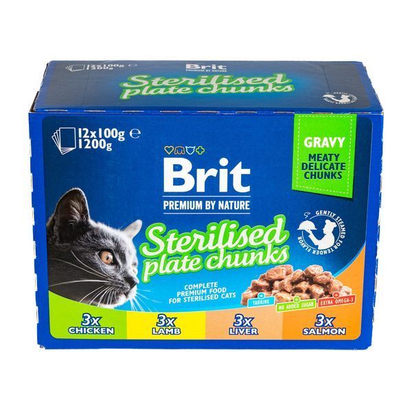 Влажный корм Brit Premium Cat Набор паучей семейная тарелка для стерилизованных кошек, ассорти 4 вкуса, 100 г х 12 шт BP_111834 фото