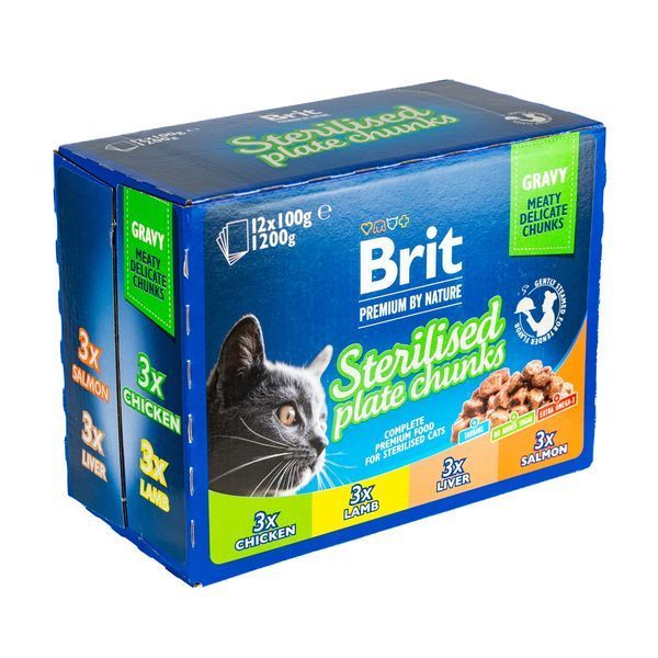 Влажный корм Brit Premium Cat Набор паучей семейная тарелка для стерилизованных кошек, ассорти 4 вкуса, 100 г х 12 шт BP_111834 фото
