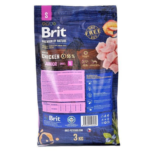 Сухий корм Brit Premium Dog Junior S для цуценят дрібних порід, з куркою, 3 кг 170807/6260 фото