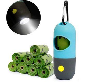 Диспенсер для пакетів з ліхтариком Dog Poop Bag Holder with Flash Light (1 рулон пакетів в комплекті) 3924 9000 00 2 blue фото