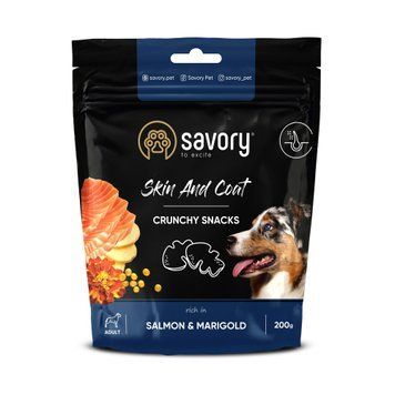 Хрустящие лакомства Savory для здоровья кожи и шерсти собак, лосось с бархатцами, 200 г Savory_31355 фото