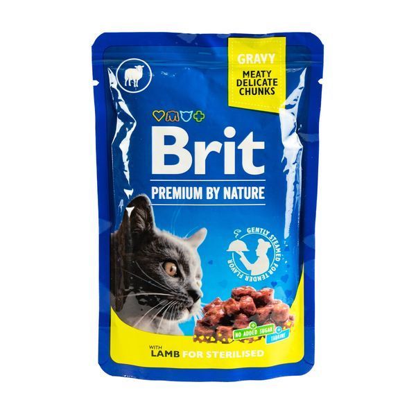 Вологий корм Brit Premium Cat pouch для стерилізованих котів, ягнятина, 100 г BP_111831 фото