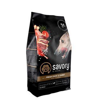 Сухой корм Savory для собак всех пород, со свежей уткой и кроликом, 1 кг Savory_30167 фото